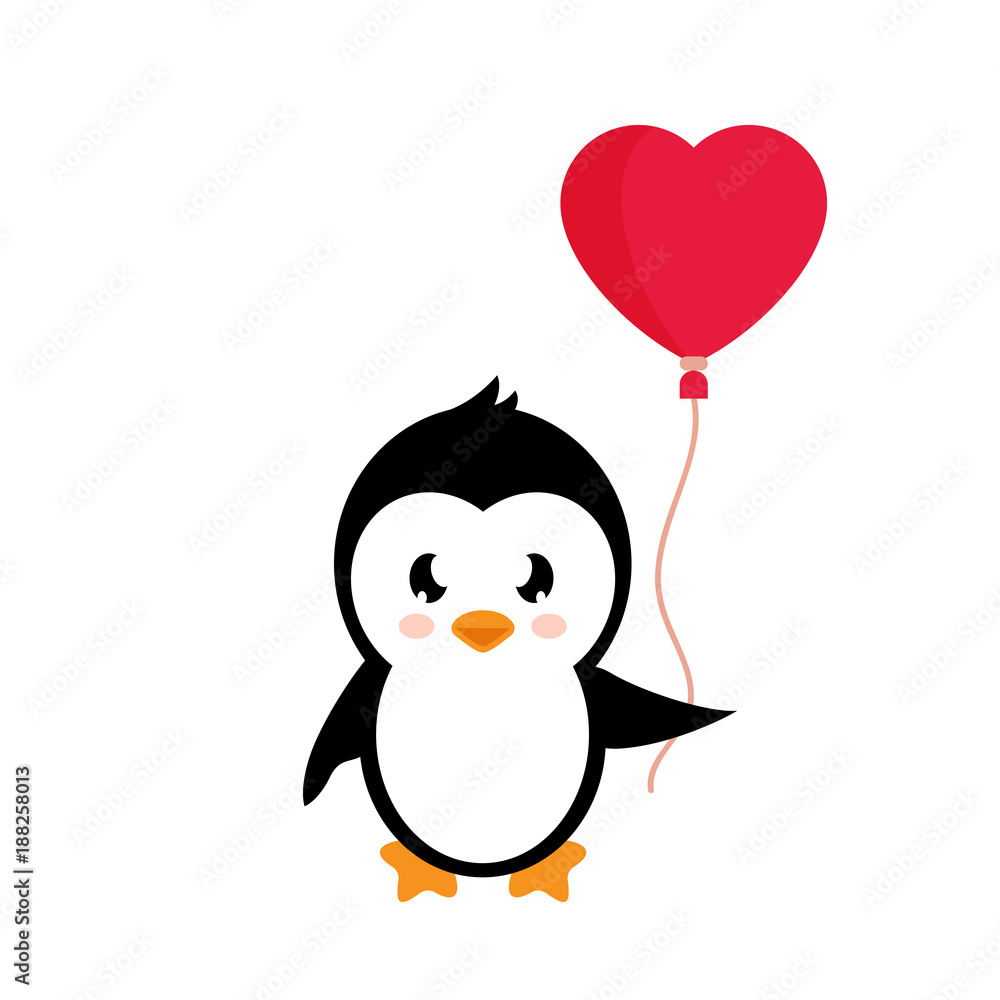 Obraz premium cartoon lovely penguin with balloons