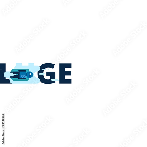Vector inscription luge with a flat athlete. Winter sport. Kind of winter games. Stylish headline isolated on white background