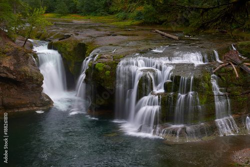 Lower Lewis River Falls in autumn season. Washington State, USA Pacific Northwest.
