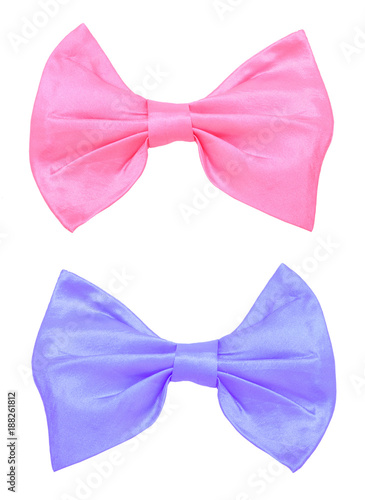 Pink and blue bows tie isolated on the white