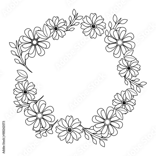 wreath floral petals ornament decoration romantic vector illustration outline