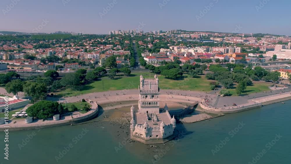 Portugal Lisbon Belem Tower Aerial drone 4K video Portugal Lisbon Belem Tower Aerial drone 4K video