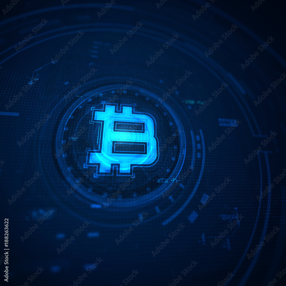 Bitcoin sign in futuristic environment. Bitcoin sign in futuristic environment.