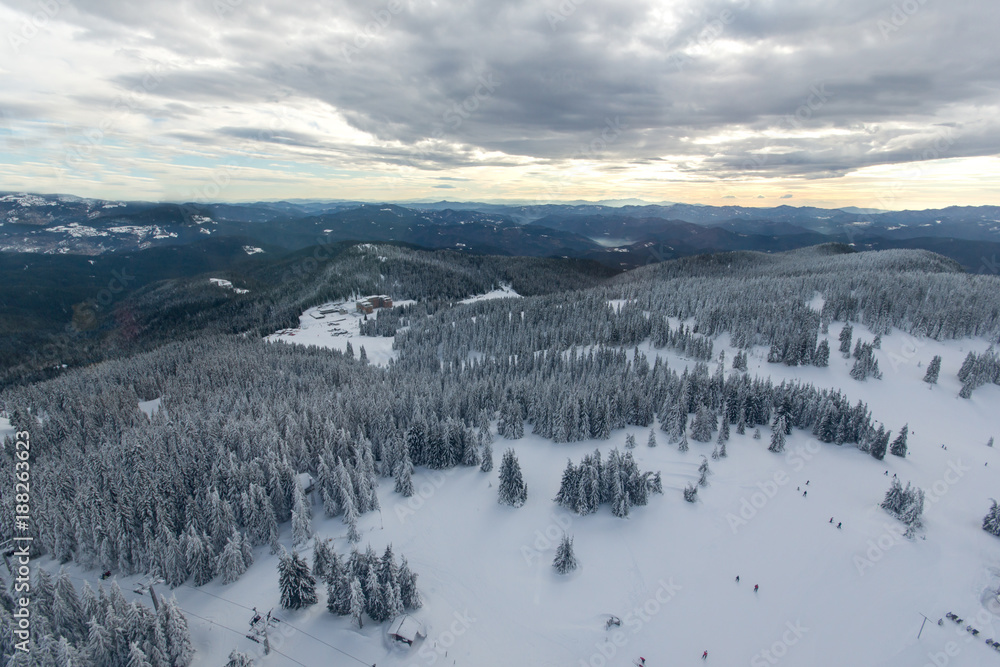 Amazing winter landscape of Rhodope Mountains near pamporovo resort, Smolyan Region, Bulgaria