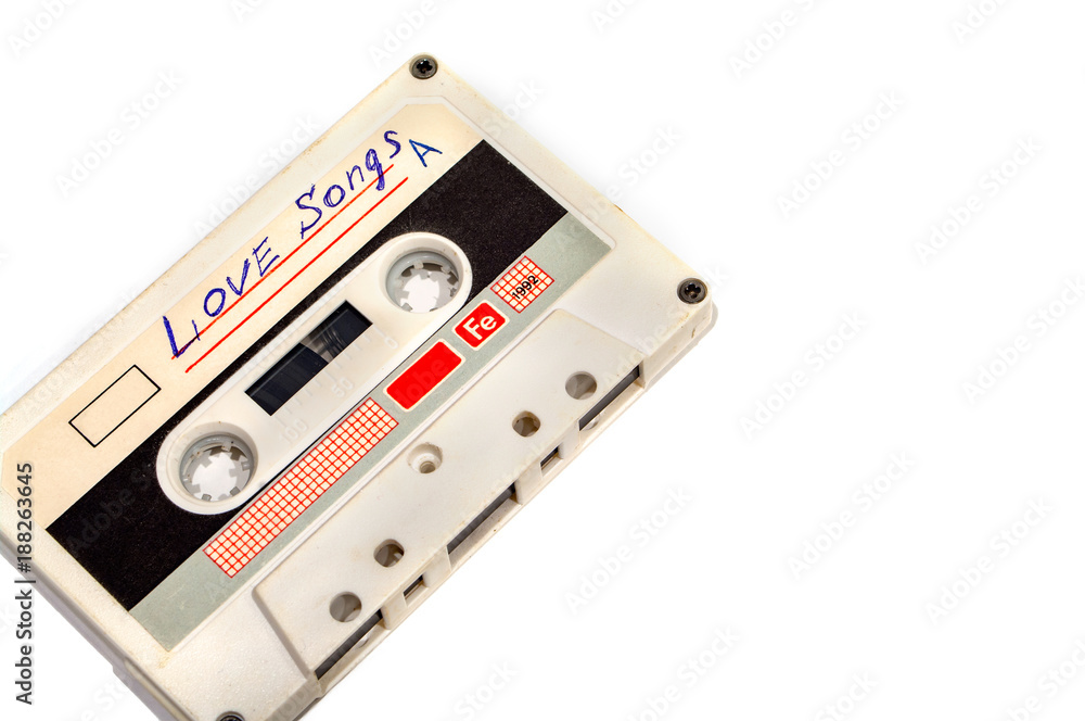 Obraz premium Old audio cassette on white background.