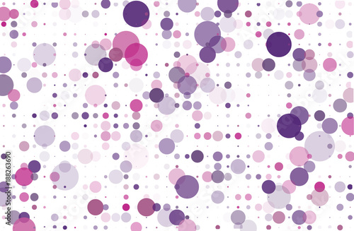 Violet, pink dotted background with circles, dots, point different size, scale. Halftone pattern. Vector illustration