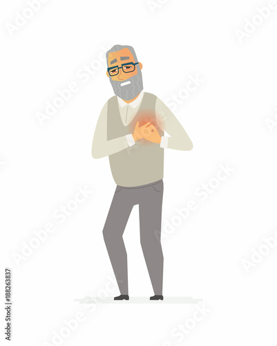 Senior man with a heartache - cartoon people characters isolated illustration