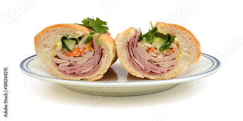 Closeup of sandwiches isolated in white plate on white backgroun