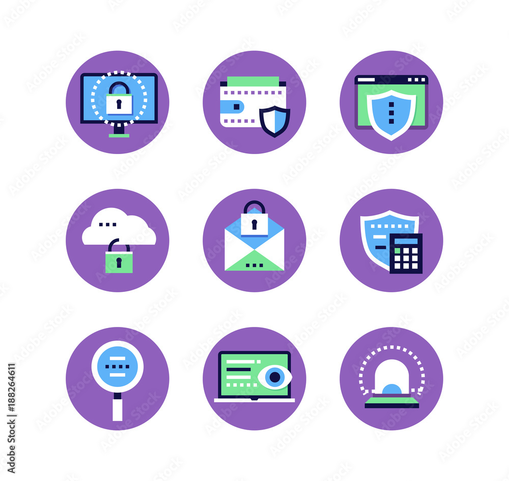 Information security, data protection - set of flat design style icons Information security, data protection - set of flat design style icons