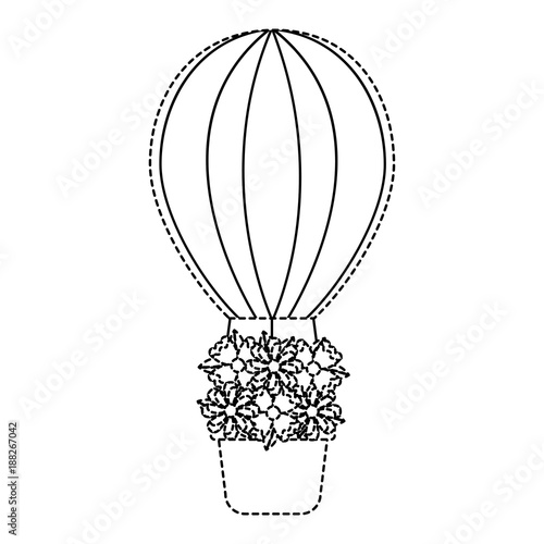 air ballon basket flowers romance vector illustration sticker design