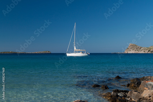 Sailing yacht in Mirabello Bay on Crete, greece