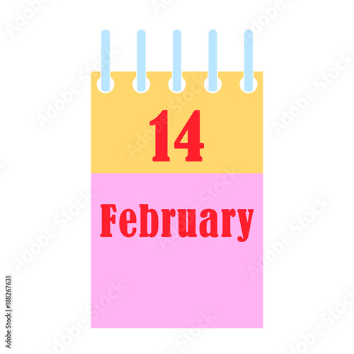 14 February calendar. Vector festive Illustration.