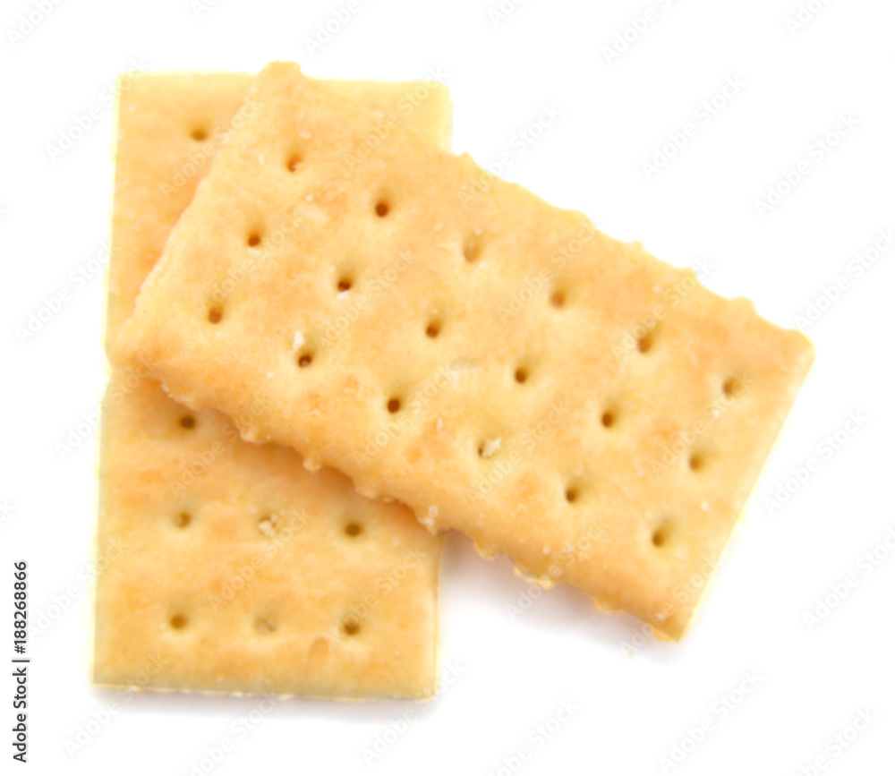 Salty crackers in square shape on white background Salty crackers in square shape on white background