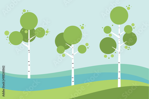 Tree birch in springtime, summer. Vector stylized.