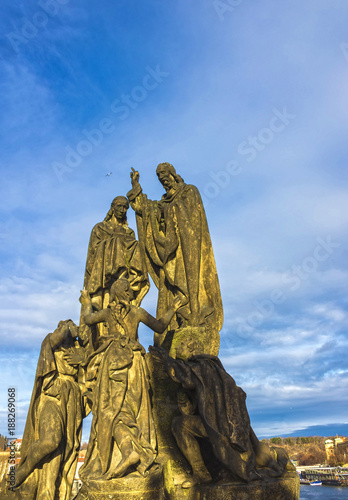 Statue of Saints Cyril and Methodius on Charles Bridge in Prague