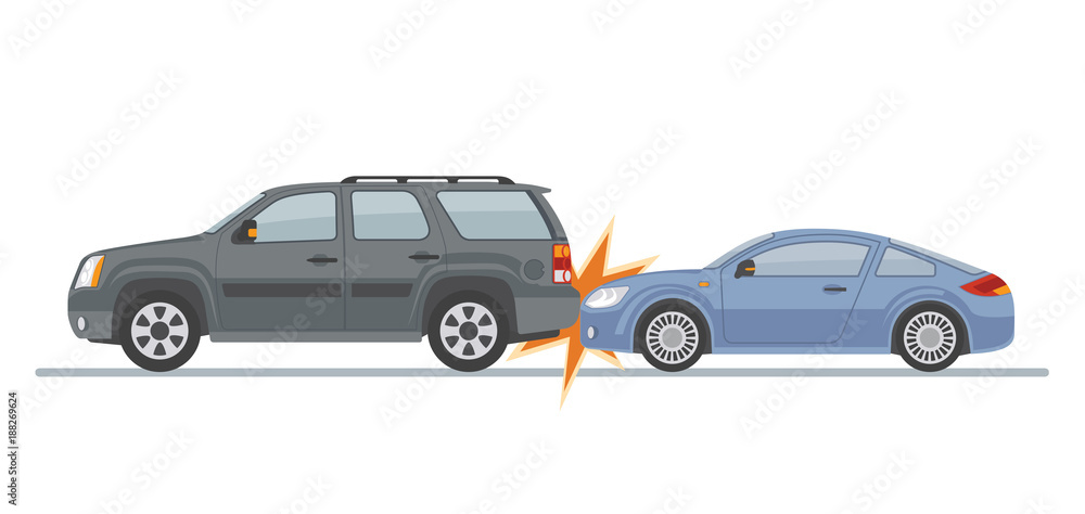 Auto accident involving two cars, isolated on white background. Vector illustration. 
