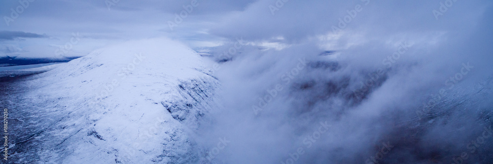 landscape view of scotland and glencoe from an aerial viewpoint in panoramic landscape format