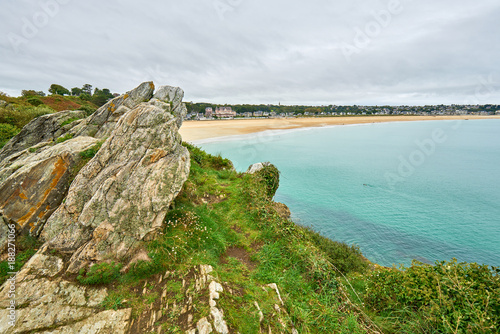Brittany beach called The Big Beach taken from Pointe de la garde, Saint-Cast-le-guildo, France 