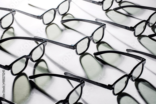 3d glasses on a white background. Eyeglasses frames texture.