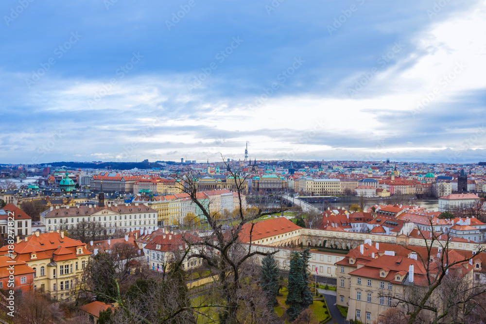 View from above to tiled roofs of old town, Prague, Czech republ