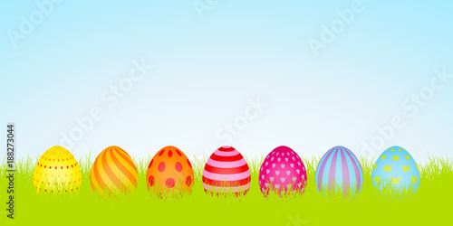Easter Banner Meadow Eggs Pattern Color Sky