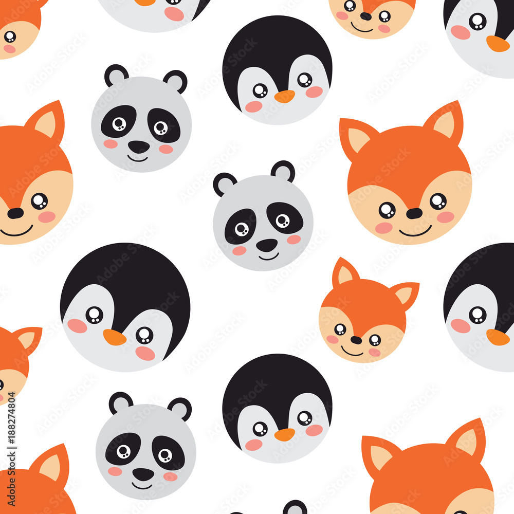 Fototapeta premium seamless pattern cute animals face image vector illustration