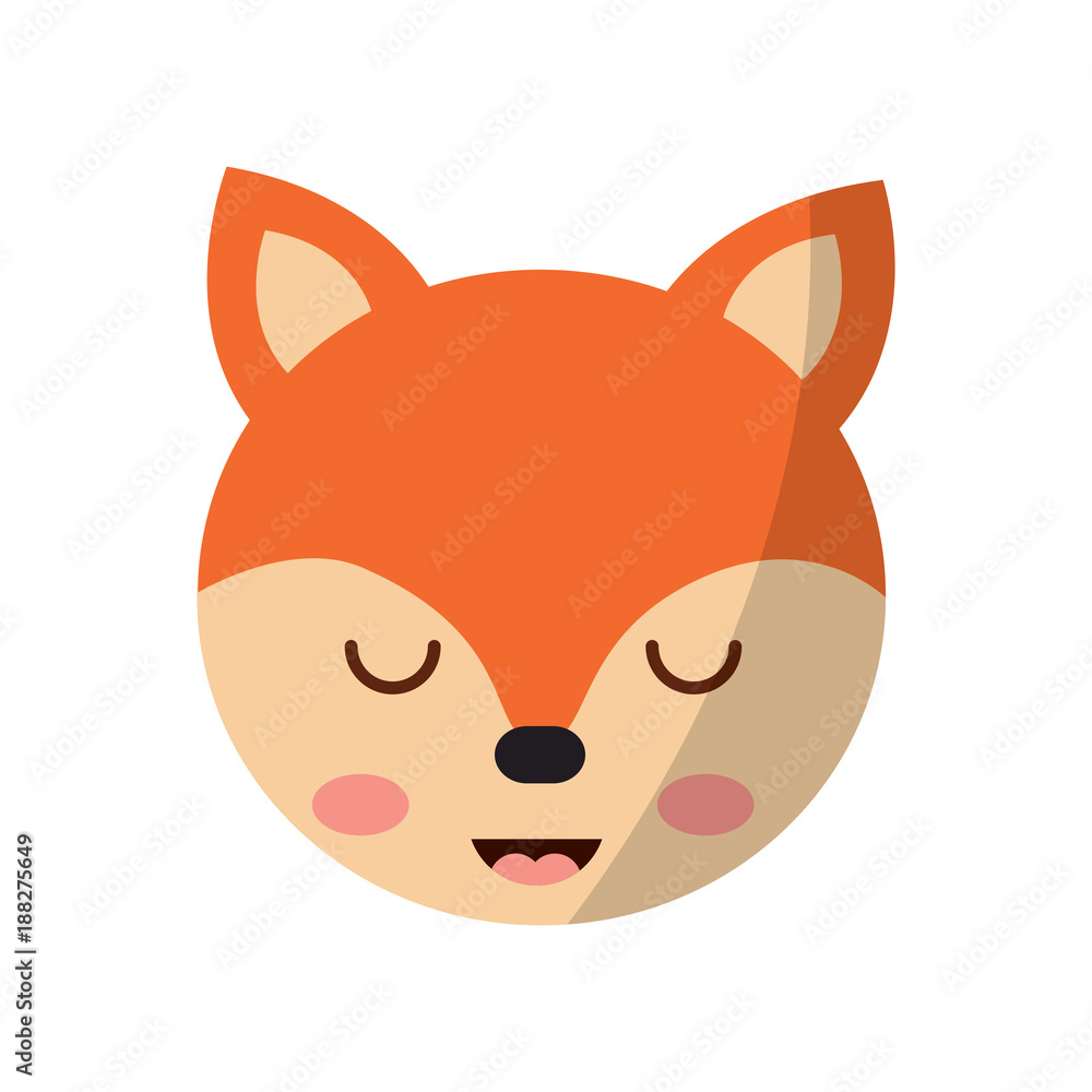 cute fox head animal close eyes cartoon vector illustration