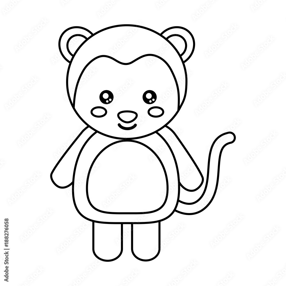 cute monkey animal standing cartoon wildlife vector illustration outline design cute monkey animal standing cartoon wildlife vector illustration outline design