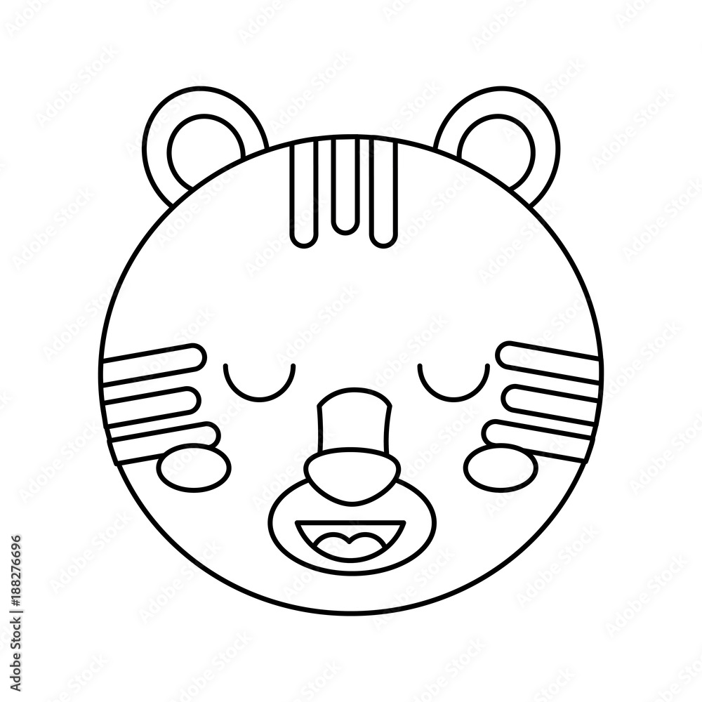 cute head tiger animal close eyes cartoon vector illustration outline design cute head tiger animal close eyes cartoon vector illustration outline design