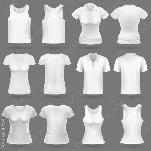 White blank 3d t-shirt vector templates for man and woman fashion design