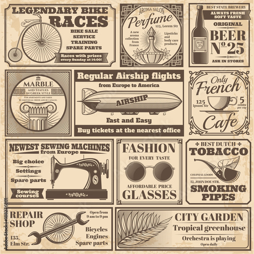 Naklejka na ścianę Vintage gazety banery i etykiety reklamowe wektor zestaw