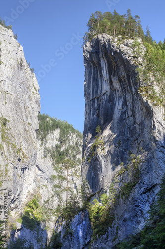 Gint dangerous vertical stones in a narrow valley in Bicaz, Transylvania, Romania