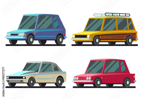 Cool cartoon sports and travel cars vector set