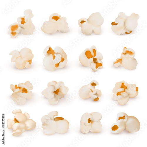 Macro realistic popcorn isolated vector set