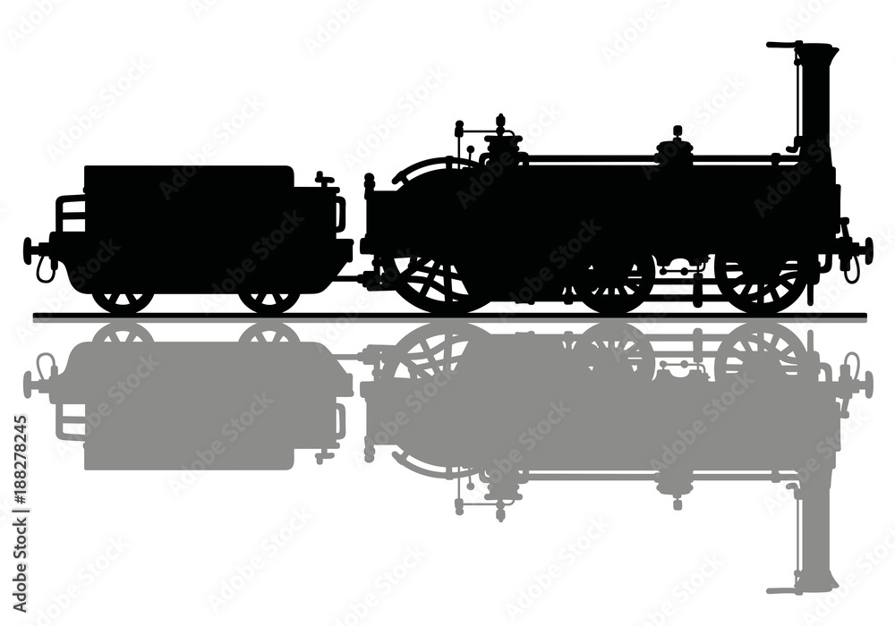 The silhouette of a vintage steam locomotive
