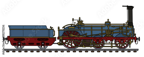 The vintage blue steam locomotive