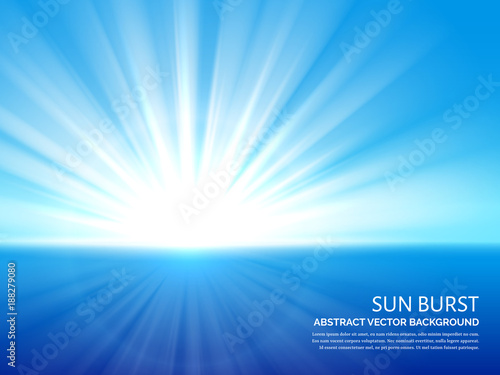 White sun burst in blue sky. Abstract sunlight bursting effect vector background © MicroOne
