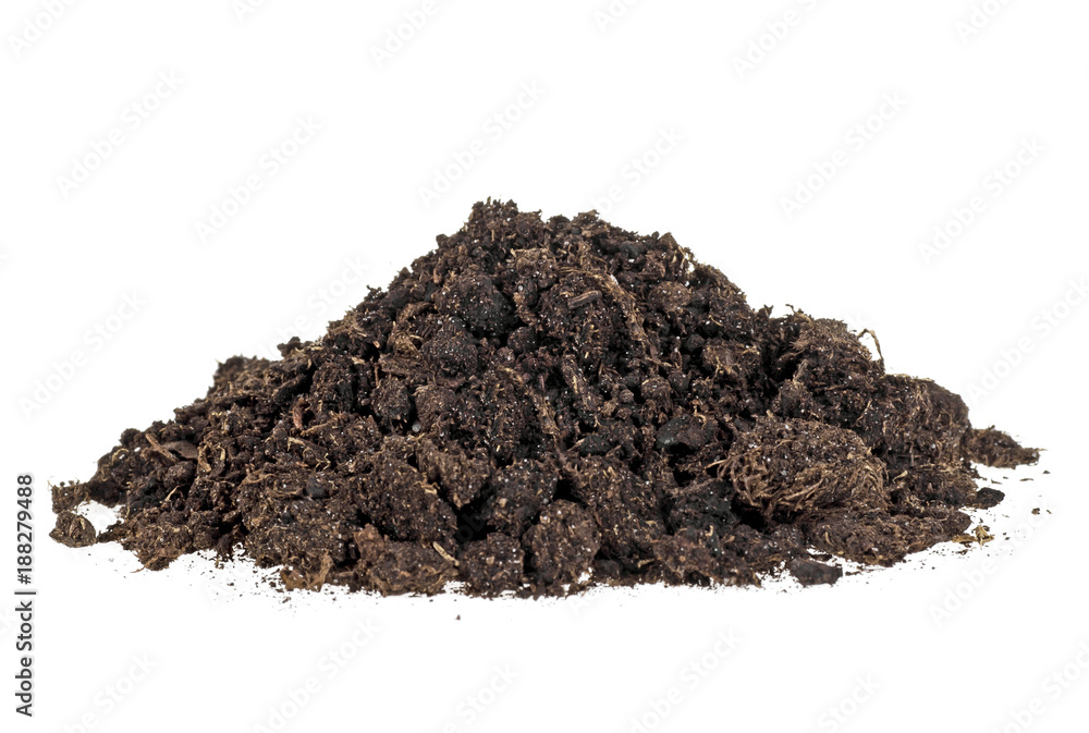 Pile heap of soil humus, white background Pile heap of soil humus, white background
