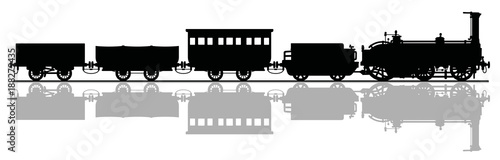 The silhouette of a historical steam train