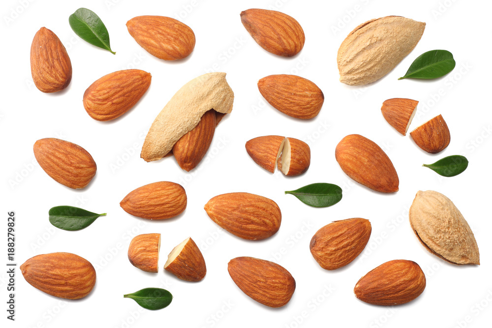 almonds isolated on white background top view almonds isolated on white background top view