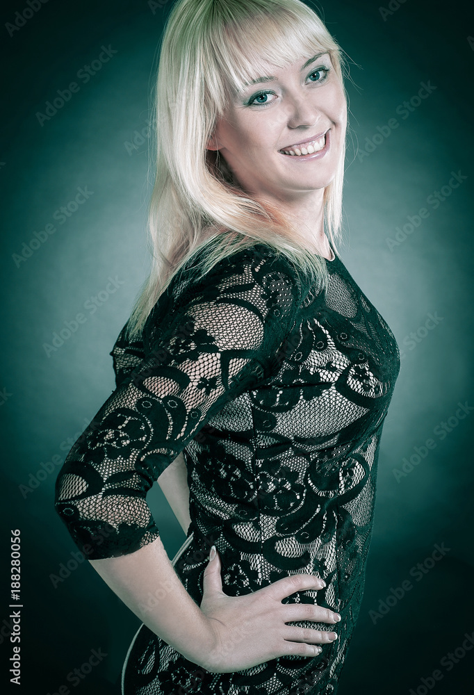 portrait of beautiful young woman in evening black dress portrait of beautiful young woman in evening black dress