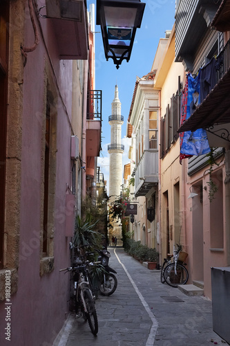 Nerantze mosque and minaret in old town of Rethymno.