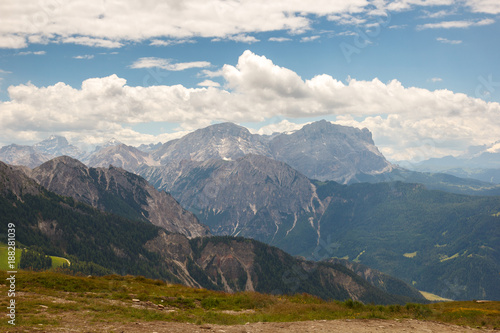View of the Italian south-Tirol Alpine Mountains from the Kronplatz