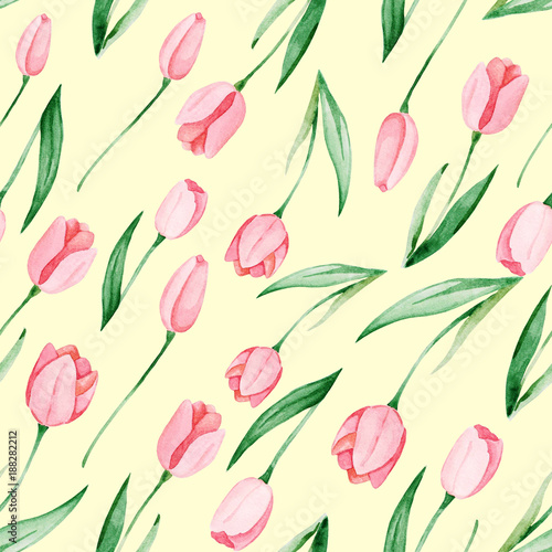 Watercolor tulips pattern. International women s day. For design  card  print or background