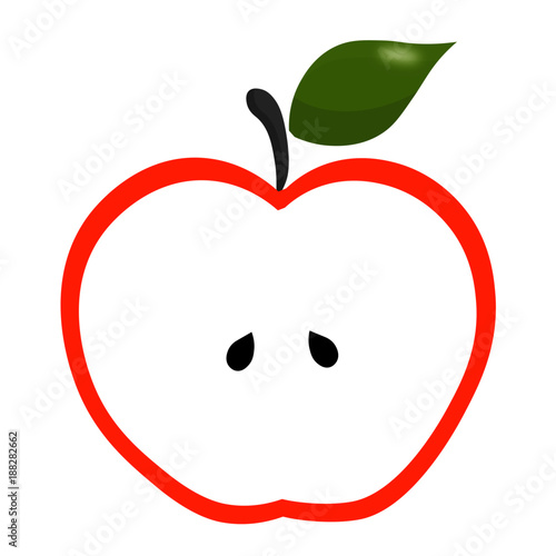 red apple cut open, icon with 2 seeds in the middle