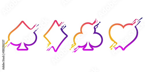 Set of symbols deck of cards with splash liquid shape for playing poker and casino. Vector illustration.