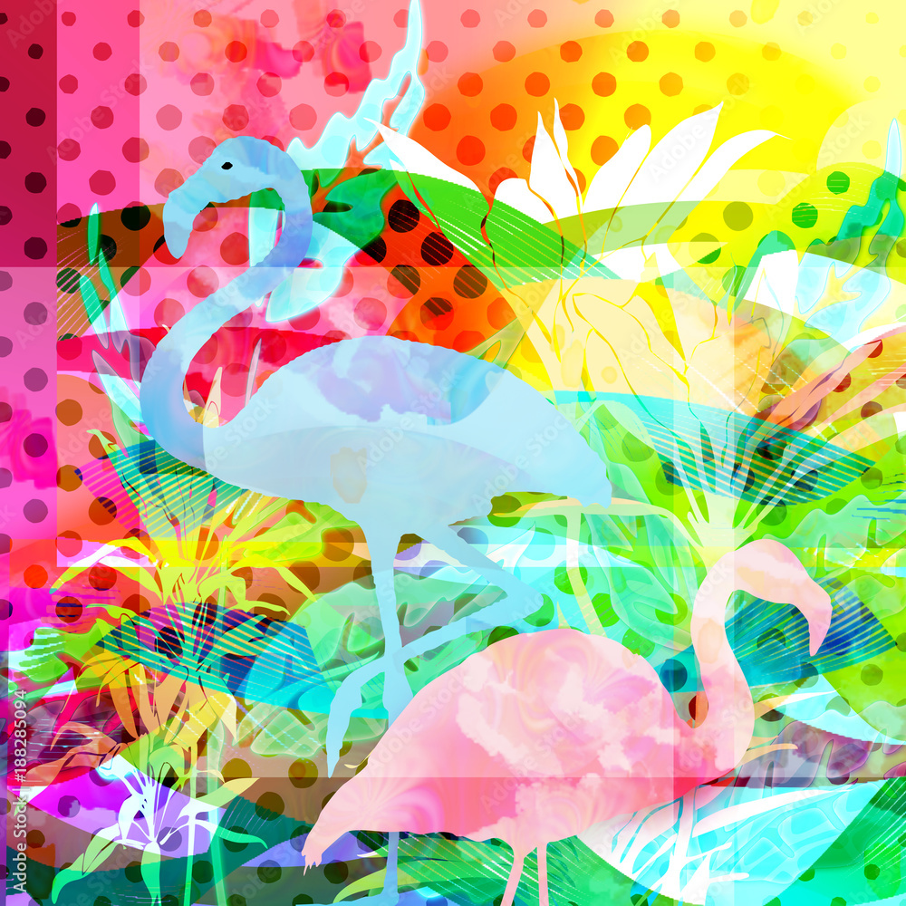 Obraz egzotyczne tło z flamingami