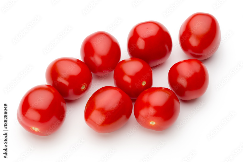 Plum tomatoes isolated on white background. Top view Plum tomatoes isolated on white background. Top view