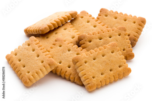 Billede på lærred Tasty cookies biscuits on the  isolated background.