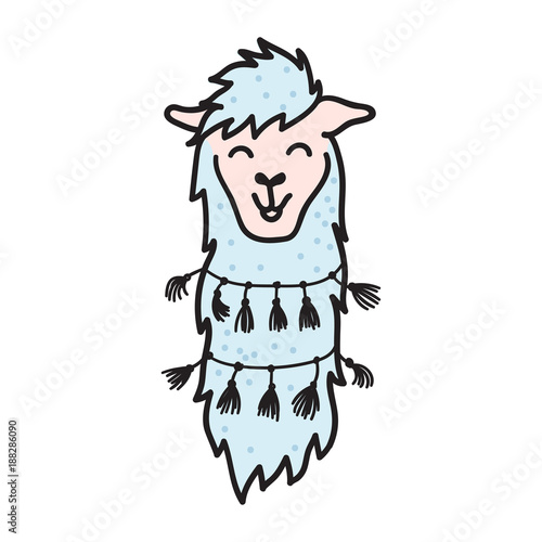Hand drawn Peru animal, alpaca, vicuna. 